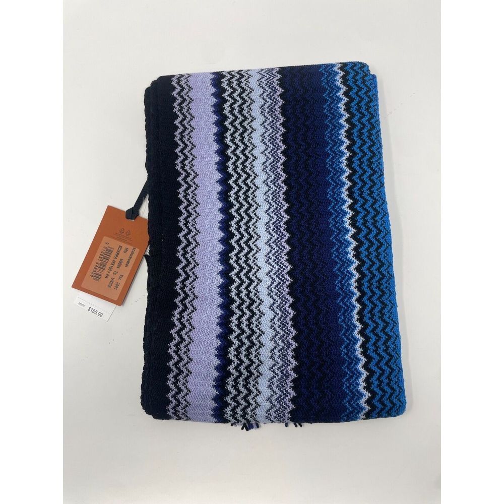 MISSONI Blue Men's Scarf With Logo One Size OS New With Tags - Picture 4 of 6